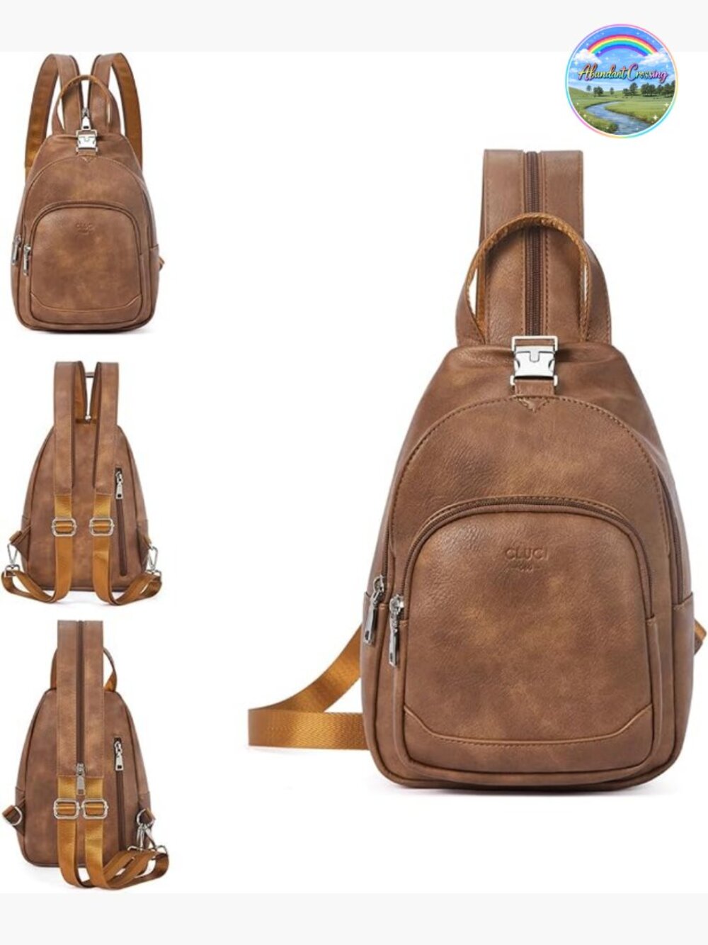 PU Leather Convertible Sling Backpack Crossbody Purse for Travel